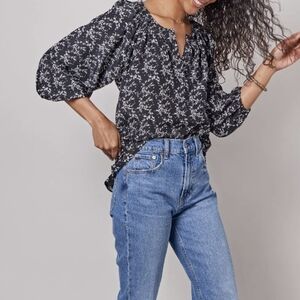 Tucker- The Classic Blouse in Black w/ Diamond Medallion Design
